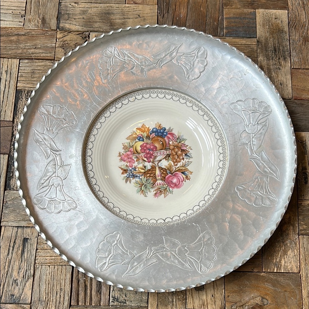Vintage Triumph Limoges Imperial Victorian China Platter Farberware Aluminum
